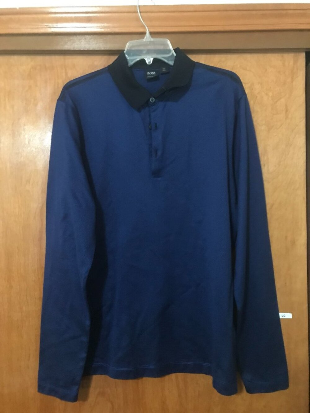Hugo Boss Shirt Men XL Blue Solid Long Sleeve Polo Regular Fit Button Collar